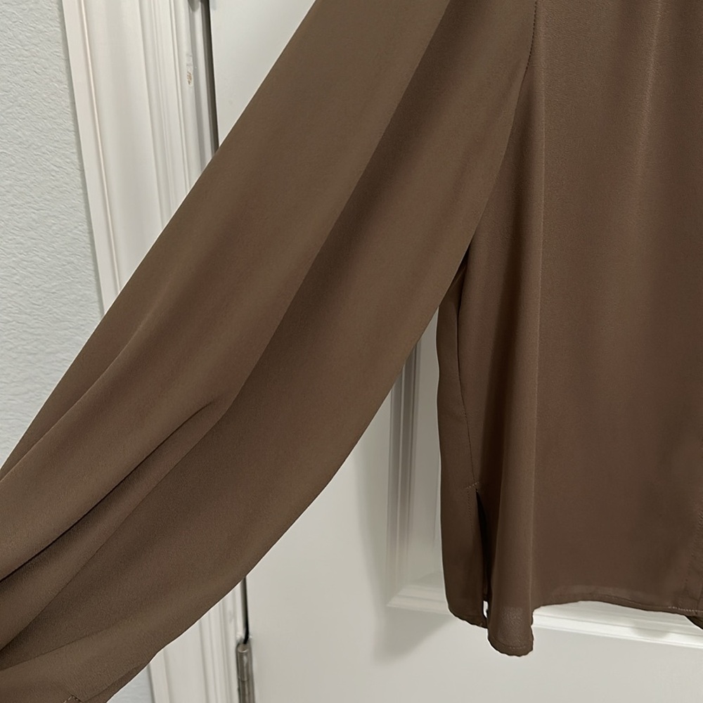Karen Kane Brown Long-Sleeve V-Neck Blouse - Picture 6 of 9